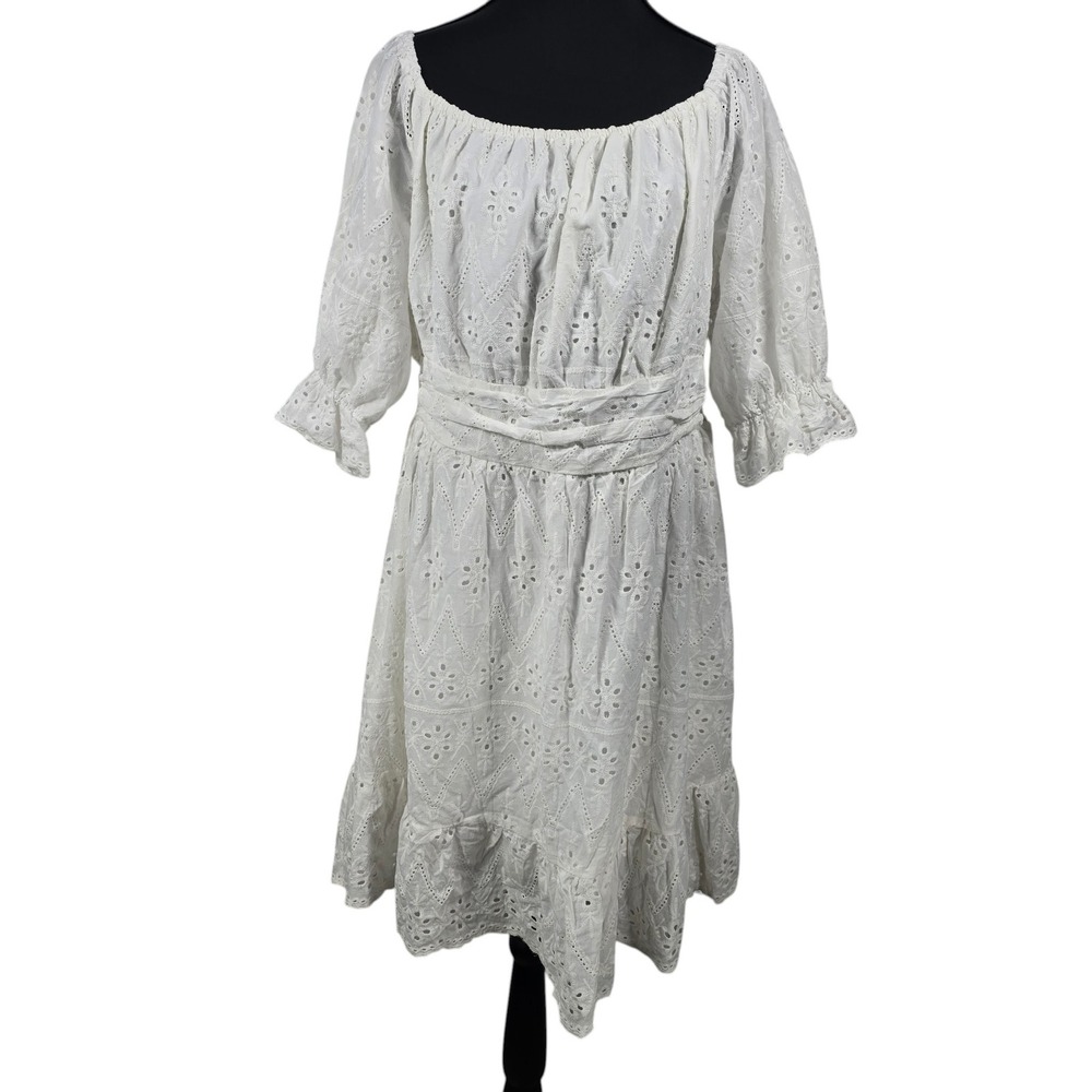 Pretty Garden Woman Smocked Waist Dress XL White Eyelet Lace Off Shoulder New